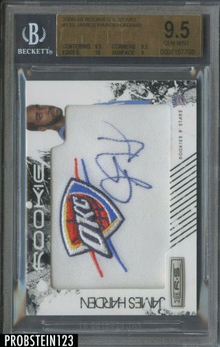 2009 - 10 Rookies & Stars 133 James Harden Rpa Rc Logo Patch Auto 322/449 Bgs 9.  5