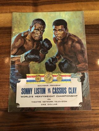1963 Sonny Liston Vs.  Cassius Clay Boxing Souvenir Program W/ Ticket Stubs