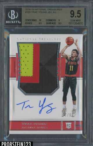 2018 - 19 National Treasures Trae Young Rpa Rc 4 - Color Patch Auto 57/99 Bgs 9.  5
