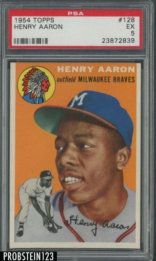 1954 Topps 128 Hank Aaron Braves Rc Rookie Hof Psa 5 " Looks Nicer "