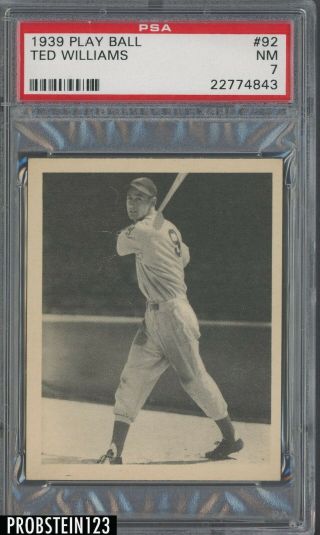 1939 Play Ball 92 Ted Williams Red Sox Rc Rookie Hof Psa 7 " High End "