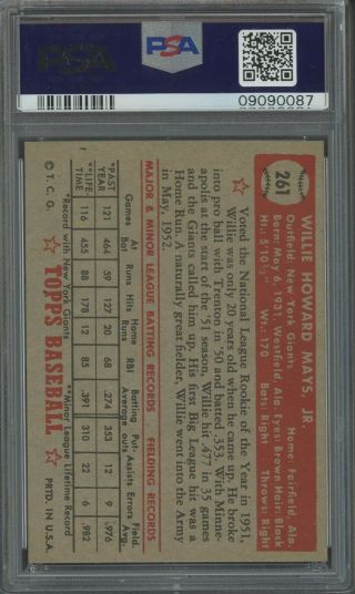 1952 Topps 261 Willie Mays Giants HOF HIGH END PSA 8 