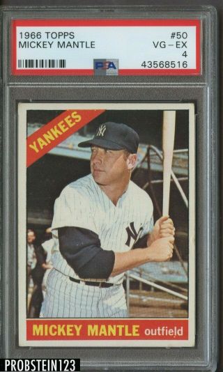 1966 Topps 50 Mickey Mantle York Yankees Hof Psa 4 Vg - Ex