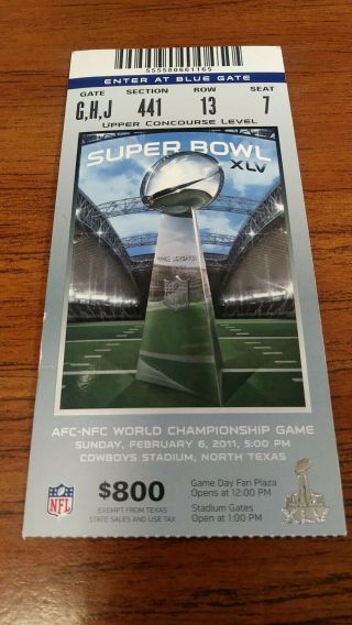 Bowl Xlv $800 Authentic Game Ticket Stub Nfl Football Packers Vs Steelers