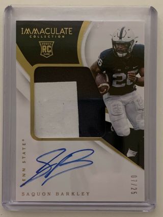 2018 Immaculate Football Saquon Barkley Rookie Patch Auto Card 7/25