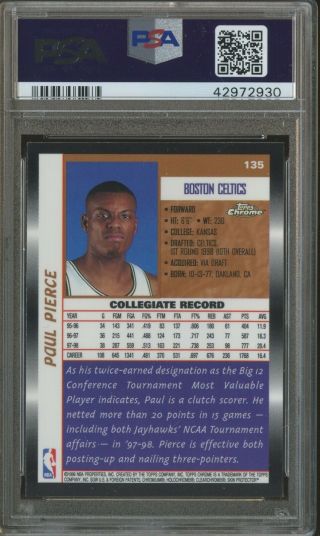 1998 - 99 Topps Chrome Paul Pierce Boston Celtics RC Rookie PSA 10 GEM 2