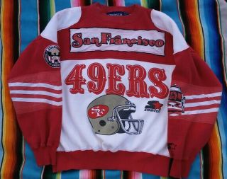 Vtg Rare San Francisco 49ers Starter Sweater Crewneck All Over Print Nfl Sz L
