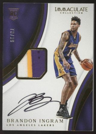 2016 - 17 Panini Immaculate Brandon Ingram 3 Color Patch Rc Auto /99