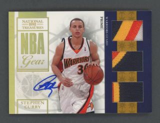 2009 - 10 National Treasures Nba Gear Stephen Curry Rpa Rc Triple Patch Auto /49