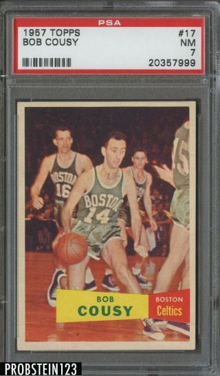 1957 Topps Basketball 17 Bob Cousy Celtics Rc Rookie Hof Psa 7 " Looks Nicer "