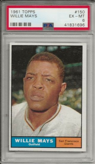 1961 Topps Baseball 150 Willie Mays Giants Psa 6 Ex/mt Sharp Card
