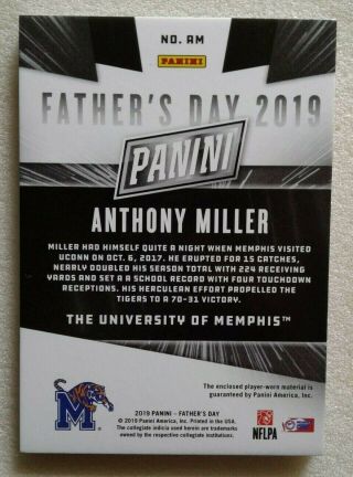 ANTHONY MILLER 2019 FATHERS DAY CRACKED ICE /25 LETTER PATCH MEMPHIS S SP 2