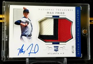 2018 Panini National Treasures Max Fried Rookie Patch Auto Rpa 45/99 3 Clr Patch