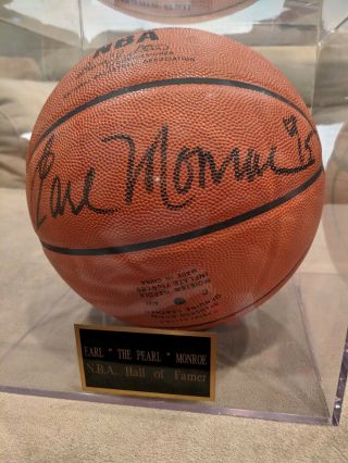 Earl Monroe Signed Basketball Authentic Nba Game Ball & Display Case The Pearl