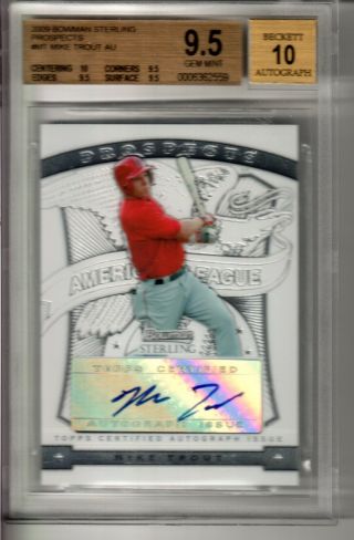 2009 Bowman Sterling Prospects Mt Mike Trout Auto Rc Bgs 9.  5 (10,  9.  5,  9.  5,  9.  5)