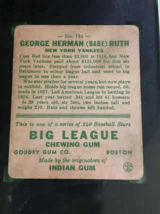 1933 Goudey George (Babe) Herman Ruth 144 SGC Good 2 5