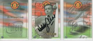 1998 Futera Manchester United - Nobby Stiles 3 Card Signed Redemption Set - Rare