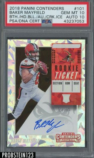 2018 Contenders Cracked Ice Rookie Ticket Baker Mayfield Auto /24 Psa 10 Pop 1