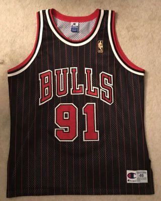 Dennis Rodman Chicago Bulls Champion Authentic Jersey Gold Logo 48 Xl Sewn 50th