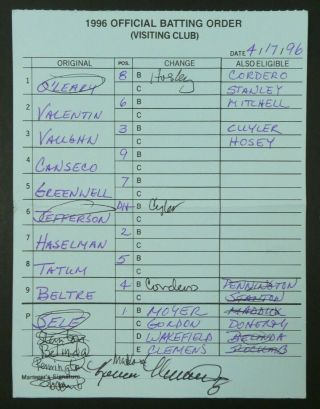 Baltimore 4/17/96 Game Lineup Cards From Umpire Don Denkinger 3