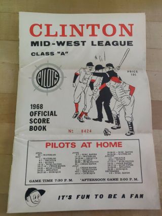 1968 Clinton Pilots Minor League Baseball Scorecard Program Book Scorebook