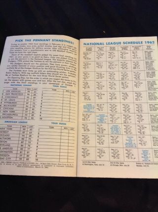 1962 National Distillers Products Co.  Baseball Schedule Folded To Fit Pocket EUC 2