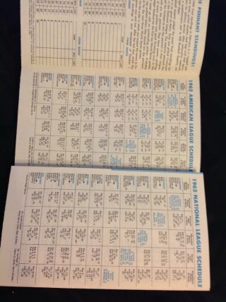 1962 National Distillers Products Co.  Baseball Schedule Folded To Fit Pocket EUC 3