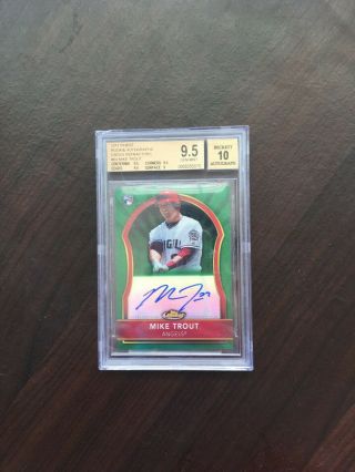 Mike Trout 2011 Topps Finest Rookie Card Green Refractor Auto Rc /199 Bgs 9.  5