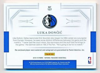 2018 - 19 National Treasures Luka Doncic RPA Horizontal Patch Auto Rookie Rc 35/49 2