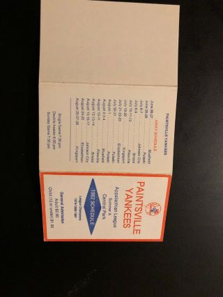 1982 Paintsville Yankees Minor League Baseball Pocket Schedule