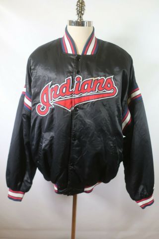 A09808 Vtg Starter Cleveland Indians Mlb Baseball Pullover Jacket Size 2xl