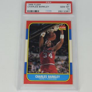 Charles Barkley 1986 Fleer Psa 10 Gem Rookie 7 Sixers Hof Basketball Rc