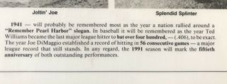 Ted Williams Joe Dimaggio Red Sox press Award 1991 BWAA ‘Coming Up 50’ Wood 1941 4