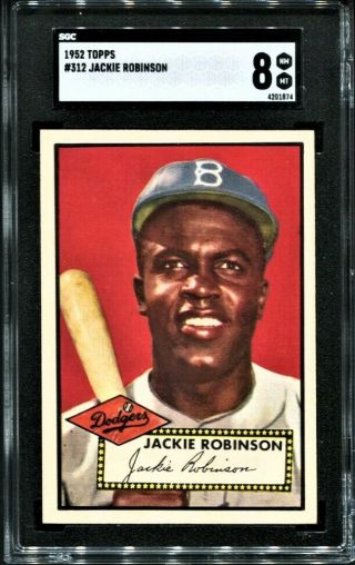 1952 Topps 312 Jackie Robinson Sgc 8 Nm - Mt High Number Nicely Centered