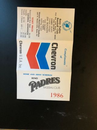 1986 Reno Padres Minor League Baseball Pocket Schedule
