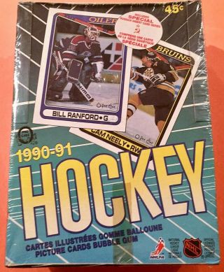 1990 - 91 O Pee Chee Wax Pack Hockey Box Factory Shrink Wrap Opc