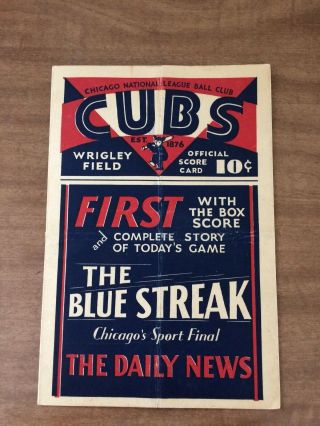 1930 Chicago Cubs Baseball Program Scorecard Vs Boston Red Sox