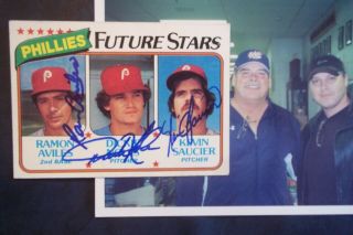 Ramon Aviles Dickie Noles Kevin Saucier Autograph 1980 Topps Signed Phillies