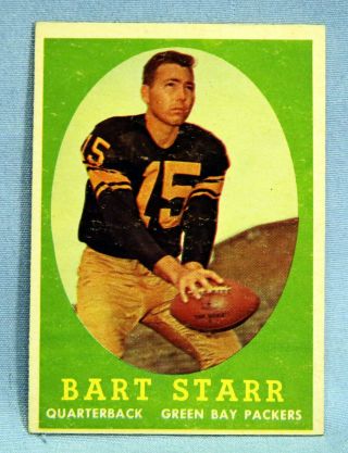 1958 Topps Football Bart Starr 66 Green Bay Packers Hof No Creases Vg,