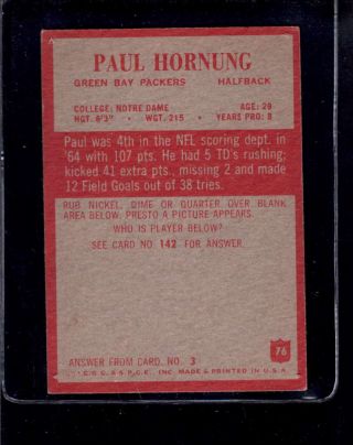 1965 Philadelphia 76 Paul Hornung G X1732441 2