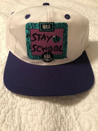 Vintage Starter Nba Stay In School Snapback Hat Cap White 1990 