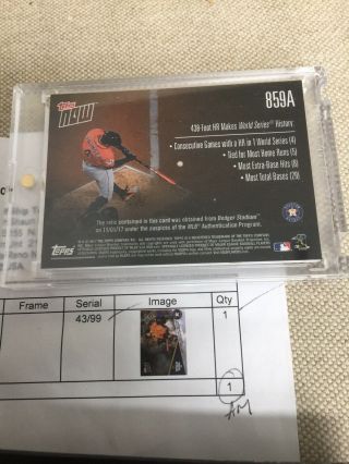 2017 TOPPS NOW ASTROS WORLD SERIES GEORGE SPRINGER GAME BASE RELIC 43/99 2