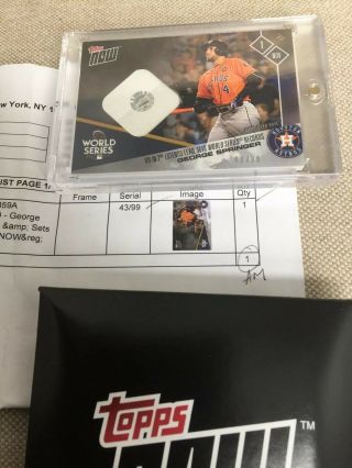 2017 TOPPS NOW ASTROS WORLD SERIES GEORGE SPRINGER GAME BASE RELIC 43/99 3