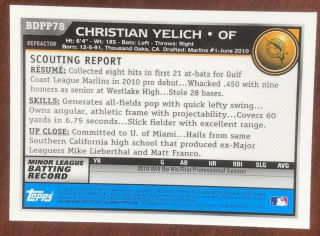 christian yelich rookie Bowman Chrome Refractor BDPP78 2010 5