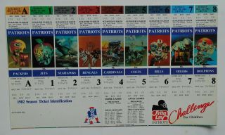 1982 England Patriots Full Tickets (season Sheet) 3 Played,  6 From Strike