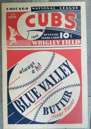 1933 Chicago Cubs Program / Scorecard - Scored - Wrigley Field - Cincinnati Reds
