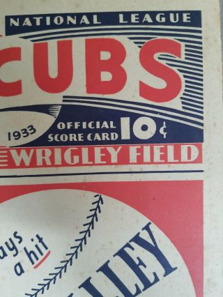 1933 Chicago Cubs Program / Scorecard - Scored - Wrigley Field - Cincinnati Reds 2