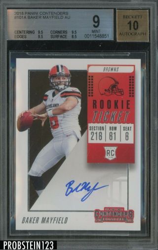 2018 Contenders Rookie Ticket Baker Mayfield Browns Rc Auto Bgs 9 W/ (3) 9.  5 