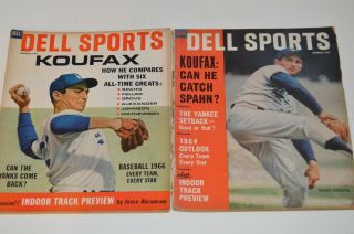 2 Dell Sports Magazines 1964,  1966 Both With Sandy Koufax Cover