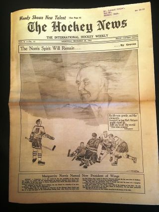 The Hockey News,  Dec 20,  1952,  Vol 6 No 12,  20 P,  12 X 16 Jim Norris Death On Cvr
